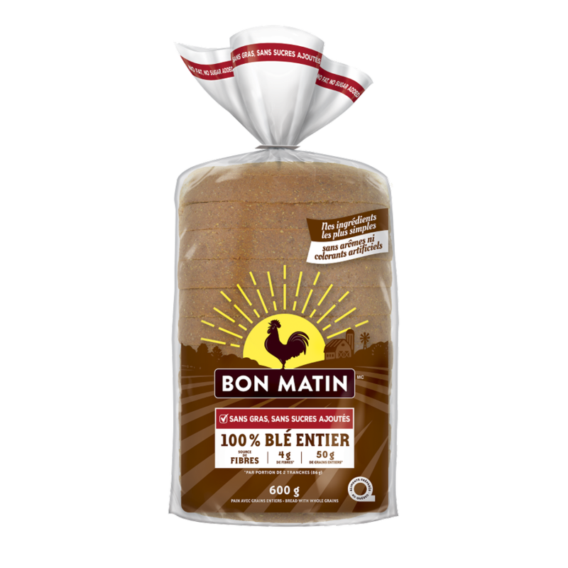 Bon Matin™ No Fat, No Sugar Added 100% Whole Wheat Bread