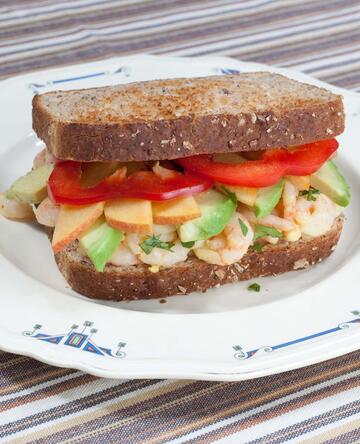Shrimp Salad Sandwich with Avocado and Peach
