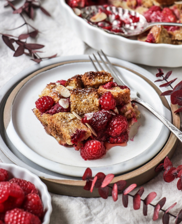 French Toast Casserole with Raspberries and Almonds