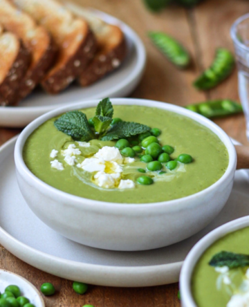 Green Pea Soup with Curried Bread Slices