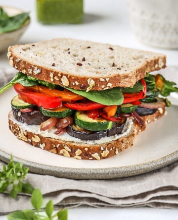 Grilled Vegetable, Pesto and Goat Cheese Sandwich