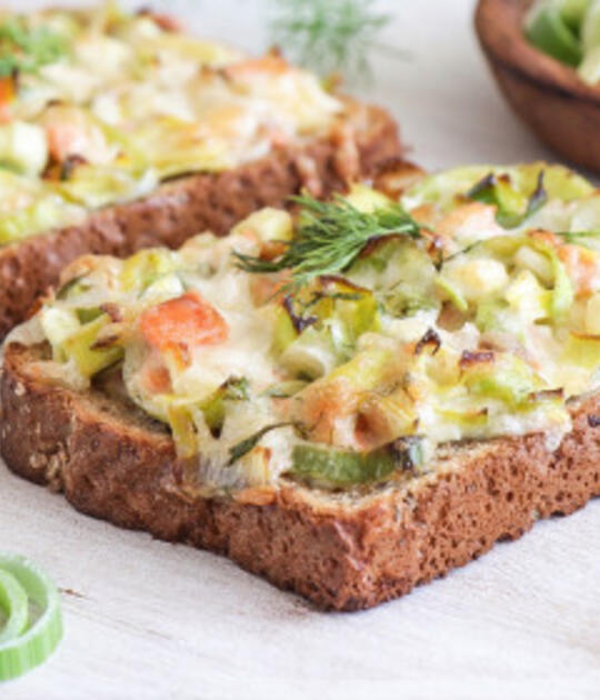 Cheesy Leek and Smoked Salmon Toast