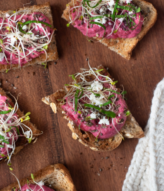 Beet Hummus and Feta Squares