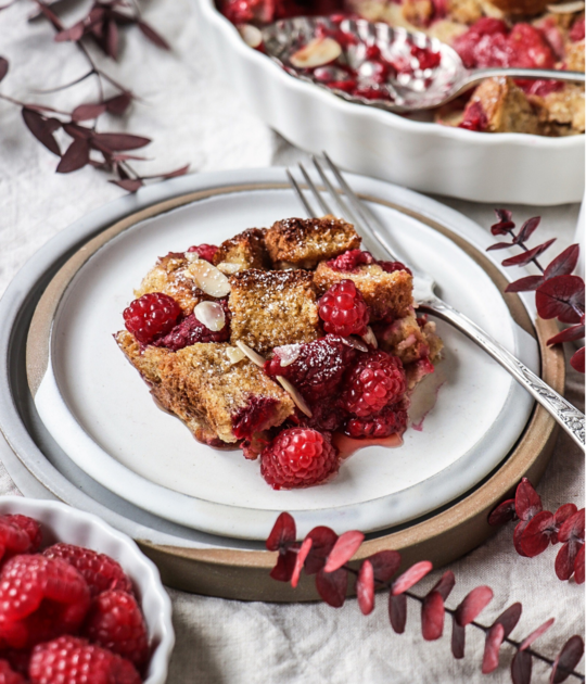 French Toast Casserole with Raspberries and Almonds