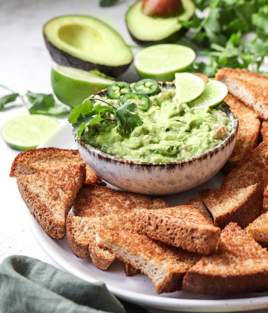 Guacamole with Coriander Toast Triangles