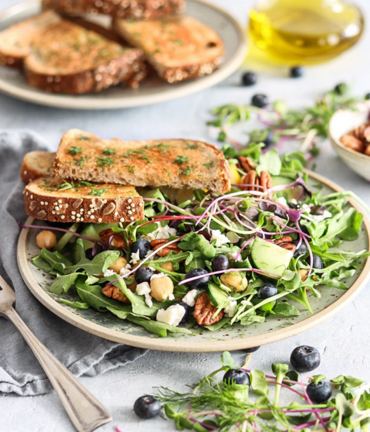 Blueberry Salad with Feta Cheese, Pecans, Cucumbers and Chickpeas
