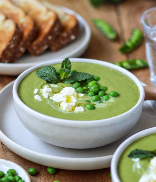 Green Pea Soup with Curried Bread Slices