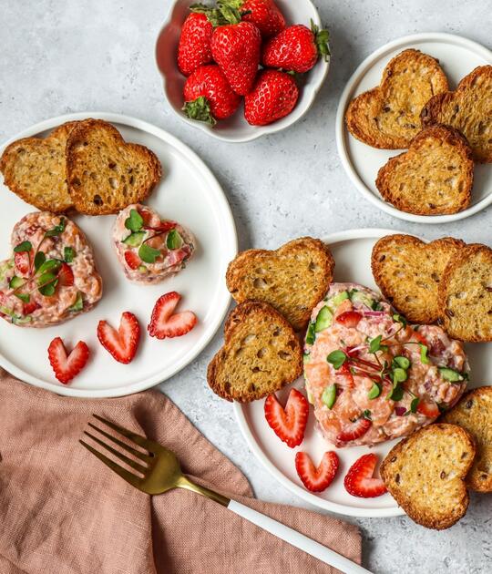 Salmon Tartare with Strawberries and Heart-shaped Croutons