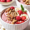 Pink Smoothie with Crunchy Maple &amp; Nut Bread Granola