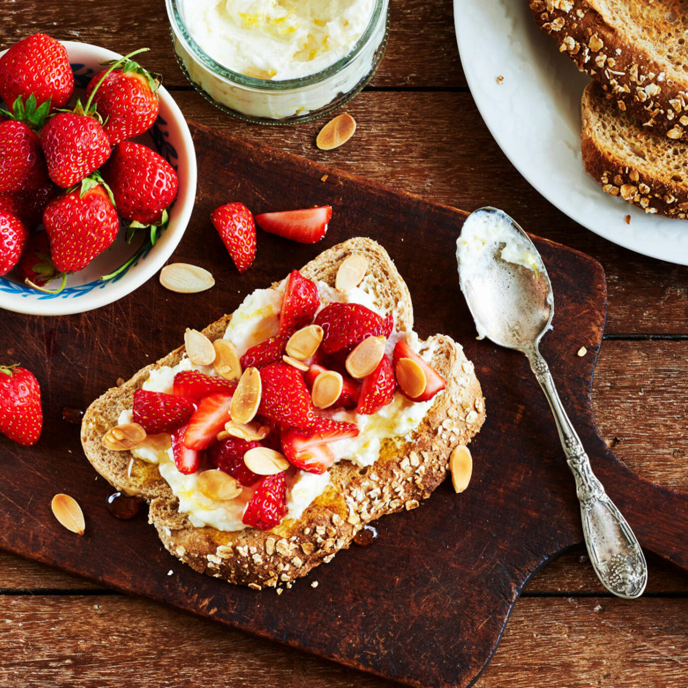 Strawberry Toast with Ricotta, Honey and Roasted Almonds